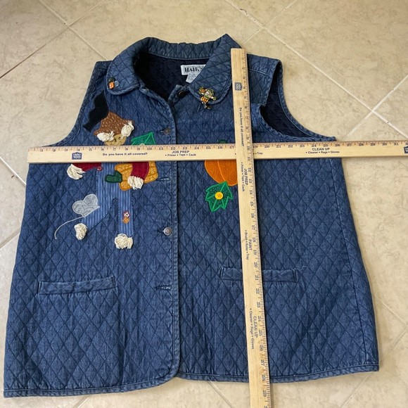 Vintage 80s 90s Haiks Quilted Denim Button Up Vest plus size 2X Autumn AJMC pin - Picture 6 of 13